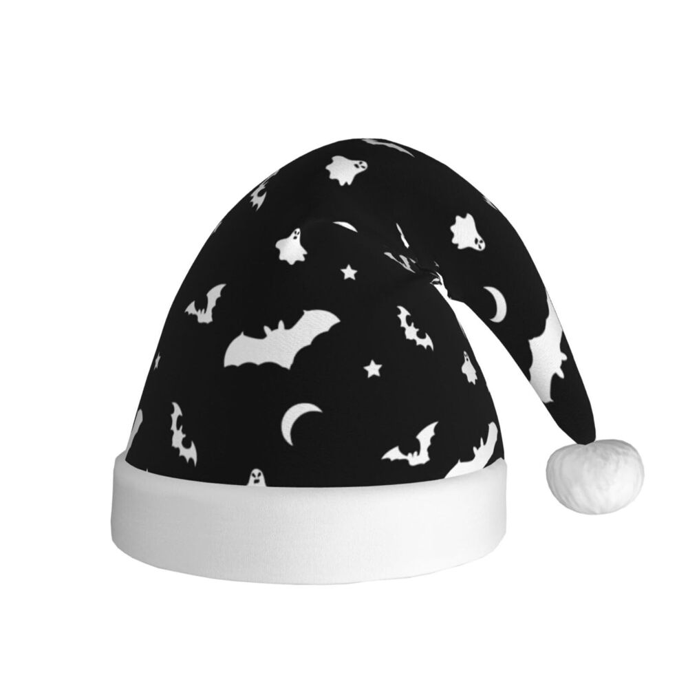 1437 Halloween Goth Bats and Moon Santa Hat, Adults Christmas Plush Beanie